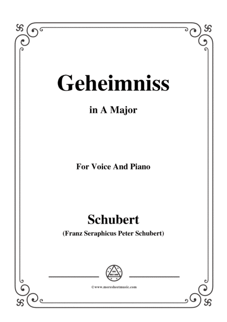 Schubert Geheimniss Mayrhofer In A Major For Voice Piano Sheet Music