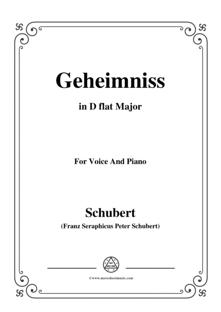 Schubert Geheimniss Mayrhofer In D Flat Major For Voice Piano Sheet Music