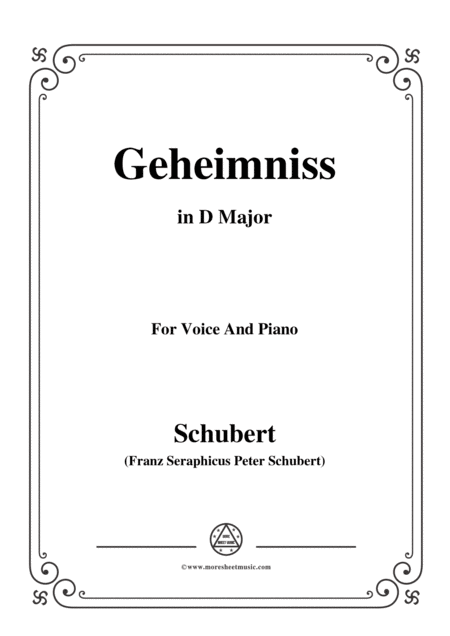 Free Sheet Music Schubert Geheimniss Mayrhofer In D Major For Voice Piano
