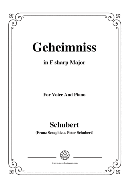 Schubert Geheimniss Mayrhofer In F Sharp Major For Voice Piano Sheet Music