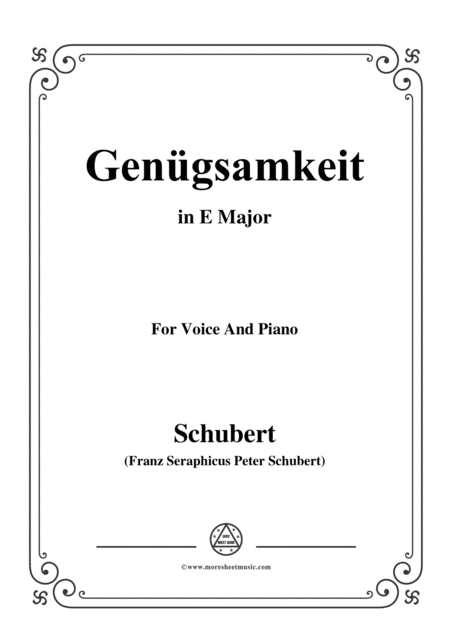 Schubert Gengsamkeit In E Major Op 109 No 2 For Voice And Piano Sheet Music