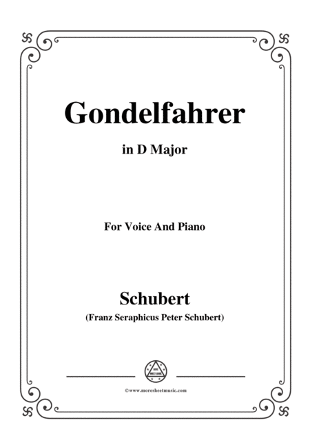 Schubert Gondelfahrer In D Major For Voice Piano Sheet Music