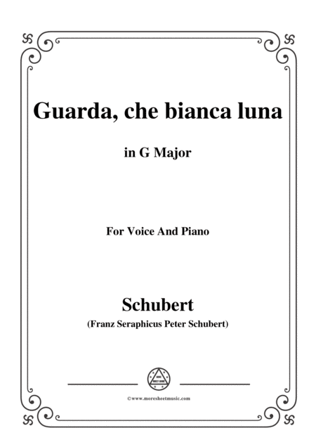 Schubert Guarda Che Bianca Luna In G Major For Voice Piano Sheet Music
