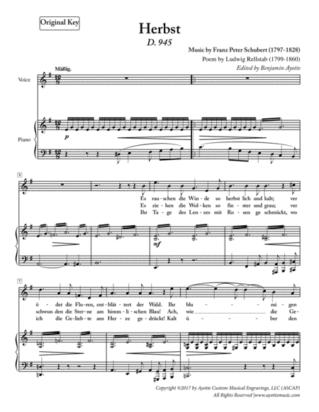Free Sheet Music Schubert Herbst High Voice In E Minor