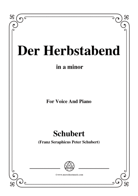 Schubert Herbstabend Der In A Minor For Voice And Piano Sheet Music