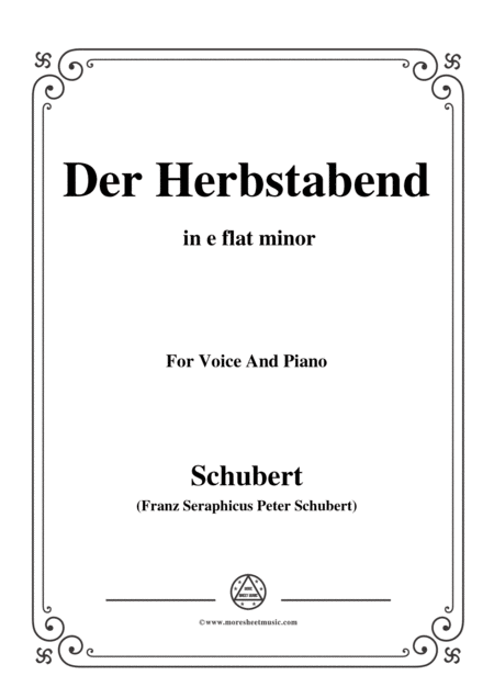 Schubert Herbstabend Der In E Flat Minor For Voice And Piano Sheet Music