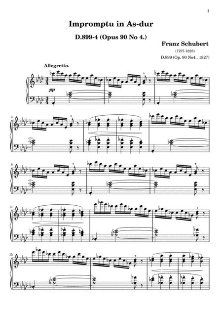 Schubert Impromptu Op 90 No 4 In Ab Major Original Piano Solo Sheet Music