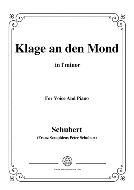 Schubert Klage An Den Mond In F Minor For Voice And Piano Sheet Music