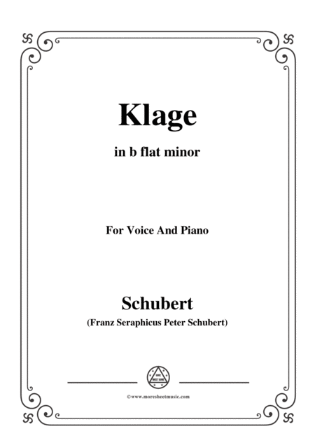 Schubert Klage In B Flat Minor For Voice Piano Sheet Music