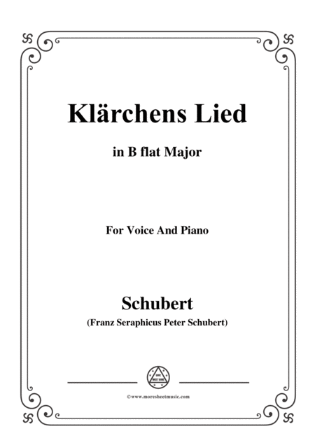 Schubert Klrchens Lied Love D 210 In B Flat Major For Voice Piano Sheet Music