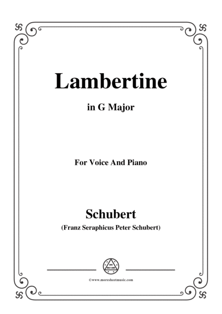 Schubert Lambertine In G Major For Voice Piano Sheet Music