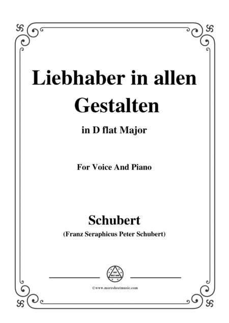 Free Sheet Music Schubert Liebhaber In Allen Gestalten In D Flat Major For Voice Piano