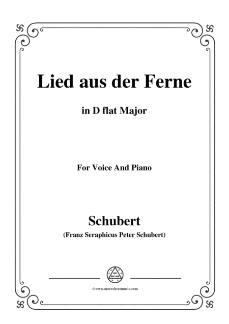 Schubert Lied Aus Der Ferne In D Flat Major For Voice Piano Sheet Music