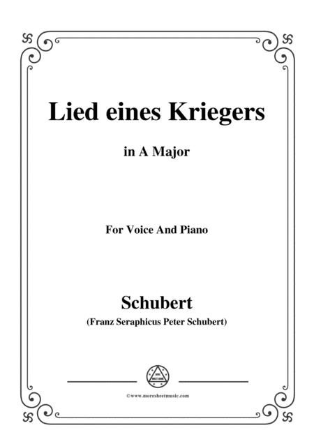 Schubert Lied Eines Kriegers D 822 In A Major For Voice And Piano Sheet Music