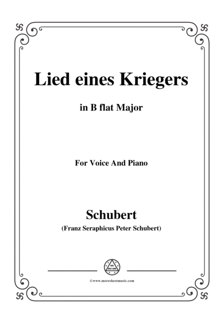 Schubert Lied Eines Kriegers D 822 In B Flat Major For Voice And Piano Sheet Music