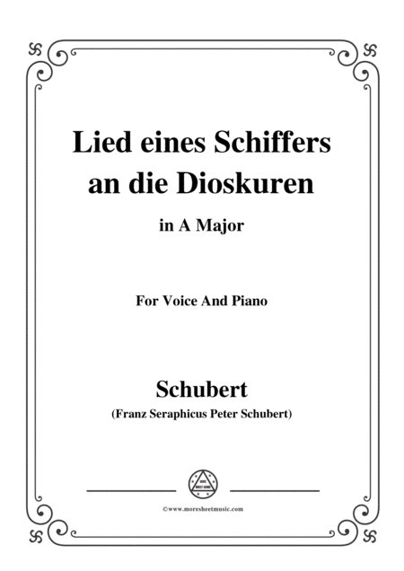 Schubert Lied Eines Schiffers An Die Dioskuren In A Major Op 65 No 1 For Voice And Piano Sheet Music