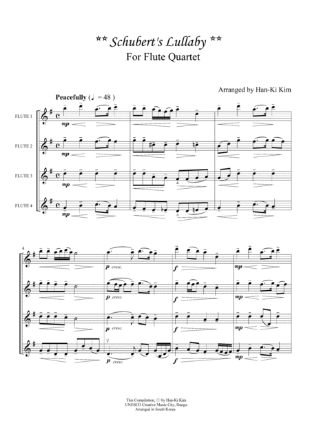 Free Sheet Music Schubert Lullaby For Flute Quartet