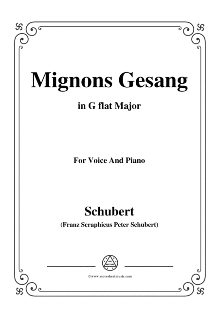 Schubert Mignons Gesang In G Flat Major For Voice Piano Sheet Music