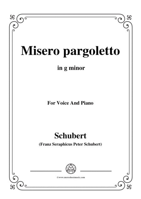 Schubert Misero Pargoletto In G Minor For Voice Piano Sheet Music