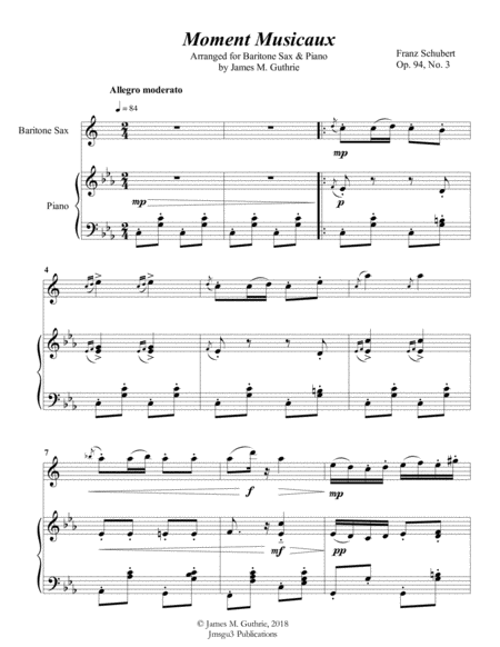 Schubert Moment Musicaux For Baritone Sax Piano Sheet Music