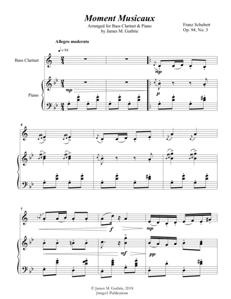 Free Sheet Music Schubert Moment Musicaux For Bass Clarinet Piano