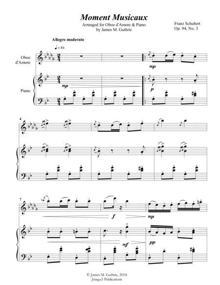 Schubert Moment Musicaux For Oboe D Amore Piano Sheet Music