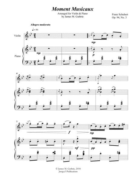 Free Sheet Music Schubert Moment Musicaux For Violin Piano