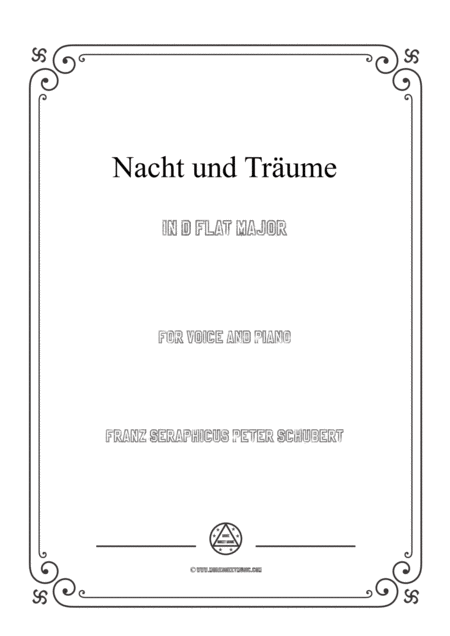 Schubert Nacht Und Trume In D Flat Major For Voice And Piano Sheet Music