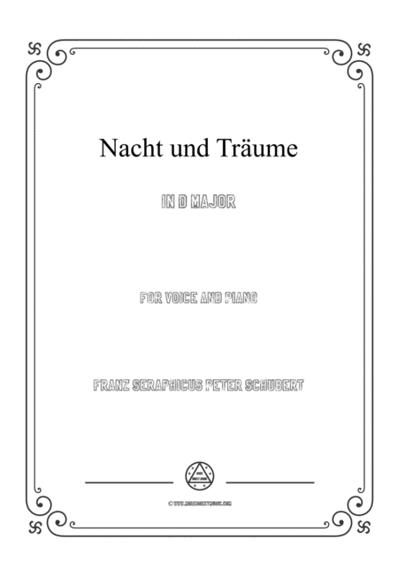 Free Sheet Music Schubert Nacht Und Trume In D Major For Voice And Piano