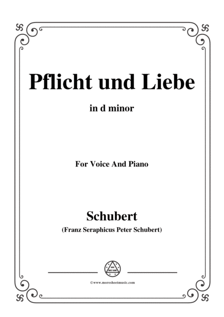 Free Sheet Music Schubert Pflicht Und Liebe In D Minor For Voice And Piano
