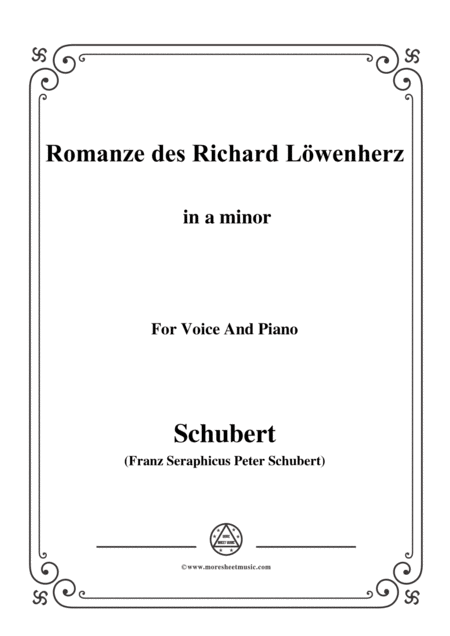 Schubert Romanze Des Richard Lwenherz Op 86 D 907 In A Minor For Voice Piano Sheet Music