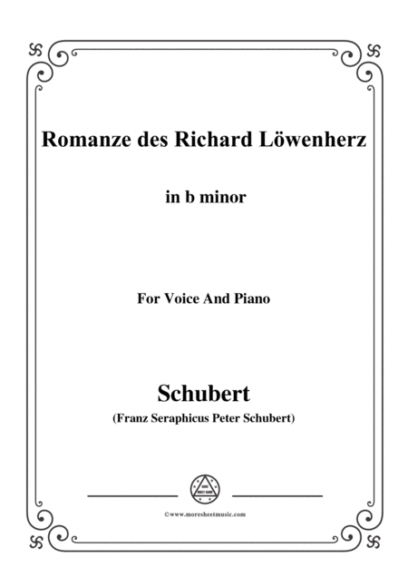 Schubert Romanze Des Richard Lwenherz Op 86 D 907 In B Minor For Voice Piano Sheet Music