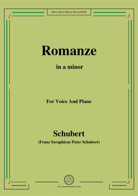 Schubert Romanze From The Play Rosamunde In A Minor Op 26 For Voice And Piano Sheet Music