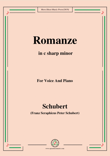 Schubert Romanze From The Play Rosamunde In C Sharp Minor Op 26 For Voice And Piano Sheet Music