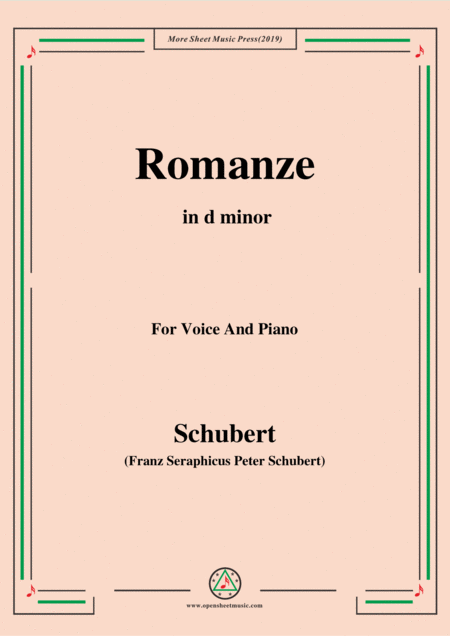 Schubert Romanze From The Play Rosamunde In D Minor Op 26 For Voice And Piano Sheet Music