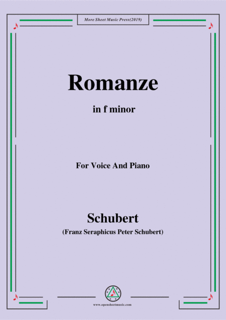 Schubert Romanze From The Play Rosamunde In F Minor Op 26 For Voice And Piano Sheet Music