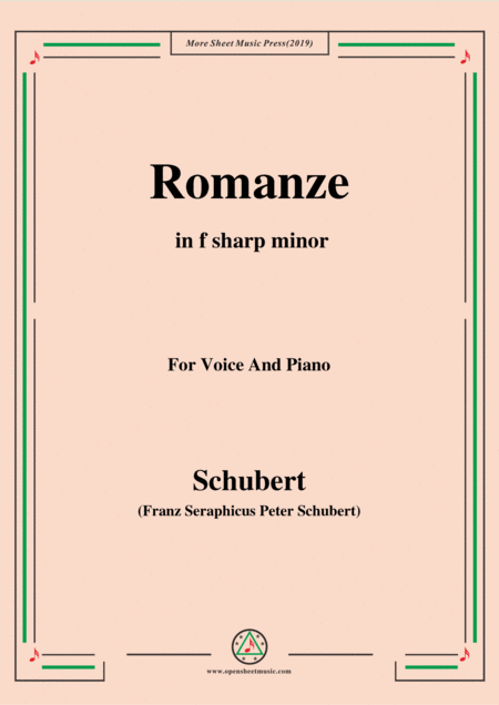 Schubert Romanze From The Play Rosamunde In F Sharp Minor Op 26 For Voice And Piano Sheet Music