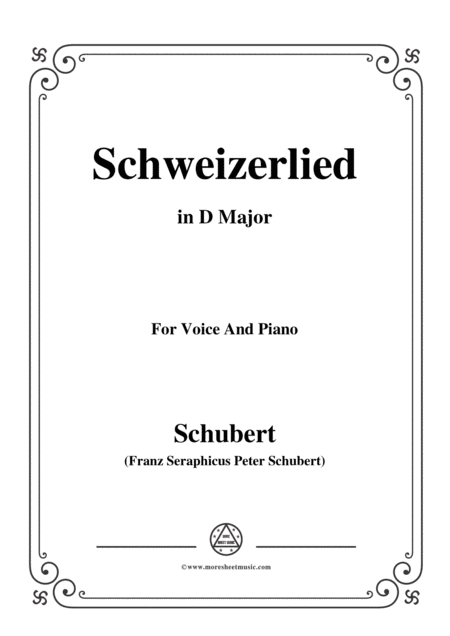 Schubert Schweizerlied In D Major For Voice Piano Sheet Music