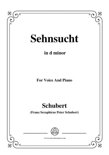 Schubert Sehnsucht Op 39 D 636 In D Minor For Voice And Piano Sheet Music