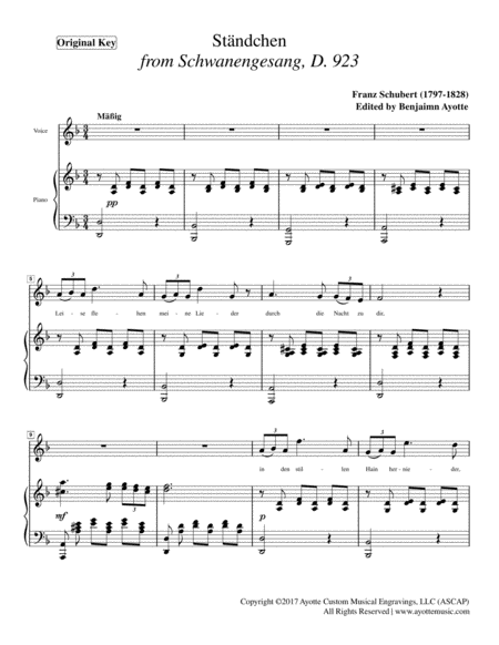 Free Sheet Music Schubert Serenade Stndchen From Schwanengesang For High Voice In D Minor