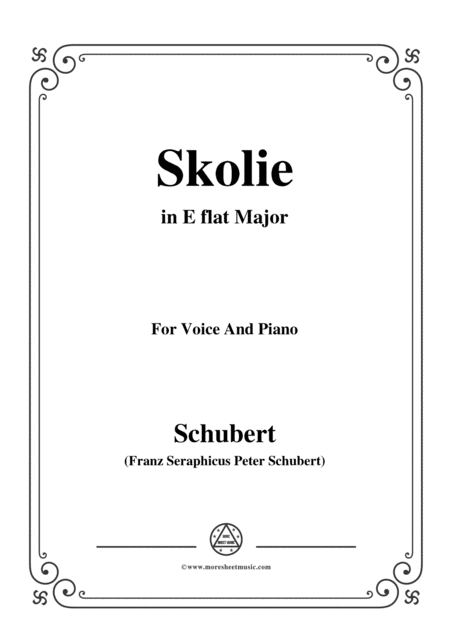 Schubert Skolie Skolion Drinking Song D 507 In E Flat Major For Voice Piano Sheet Music