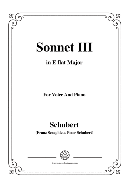 Schubert Sonnet Iii In E Flat Major For Voice Piano Sheet Music