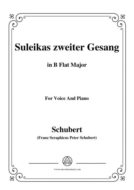 Schubert Suleikas Zweiter Gesang In B Flat Major For Voice And Piano Sheet Music