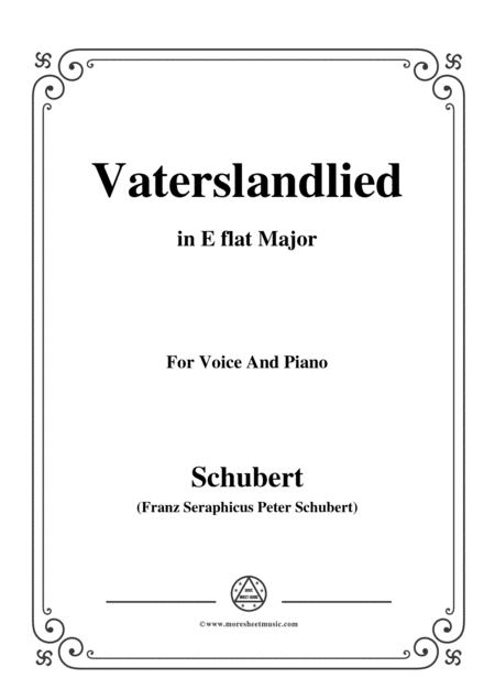 Schubert Vaterslandlied In E Flat Major For Voice Piano Sheet Music