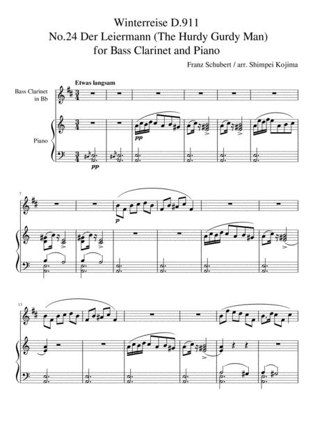 Free Sheet Music Schubert Winterreise D 911 24 Der Leiermann The Hurdy Gurdy Man For Bass Clarinet And Piano