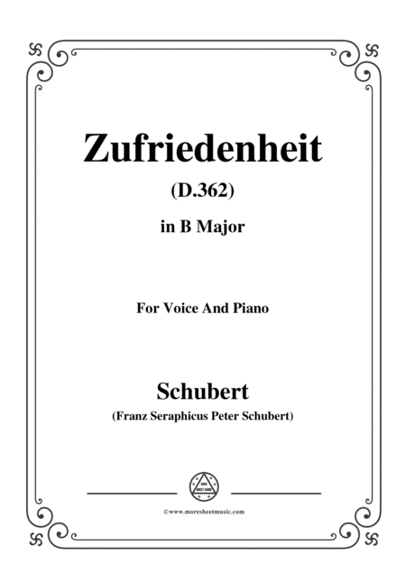 Free Sheet Music Schubert Zufriedenheit Contentment D 362 In B Major For Voice Piano