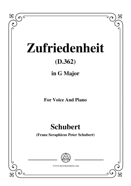 Schubert Zufriedenheit Contentment D 362 In G Major For Voice Piano Sheet Music