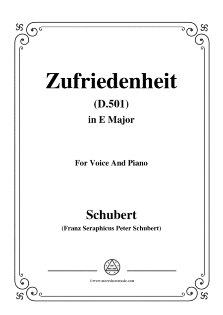 Schubert Zufriedenheit Contentment D 501 In E Major For Voice Piano Sheet Music