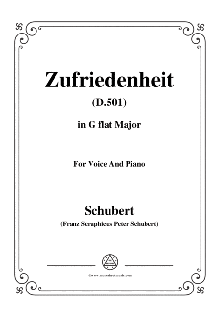 Schubert Zufriedenheit Contentment D 501 In G Flat Major For Voice Piano Sheet Music