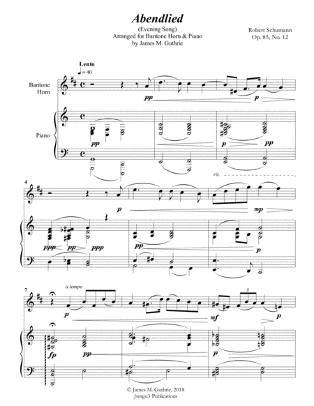 Schumann Abendlied For Baritone Horn Piano Sheet Music